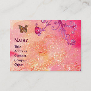 BUTTERFLY IN SPARKLES, PINK,PURPLE SWIRLS MONOGRAM BUSINESS CARD