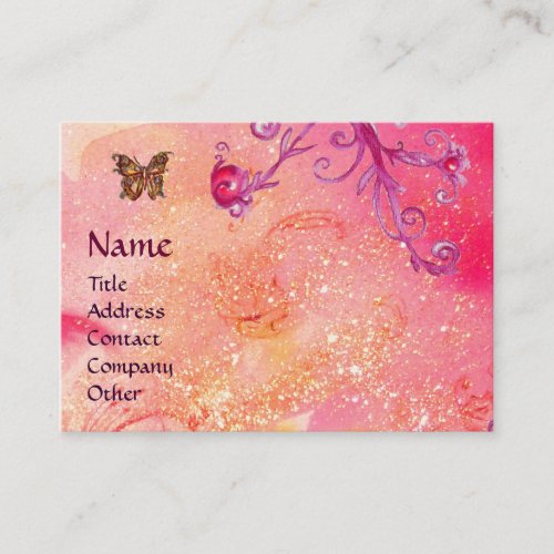 BUTTERFLY IN SPARKLES PINKPURPLE SWIRLS MONOGRAM BUSINESS CARD