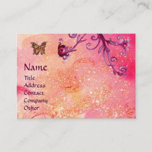BUTTERFLY IN SPARKLES, PINK,PURPLE SWIRLS MONOGRAM BUSINESS CARD