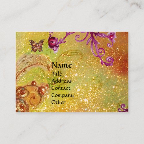 BUTTERFLY IN SPARKLESPINK YELLOW SWIRLS MONOGRAM BUSINESS CARD