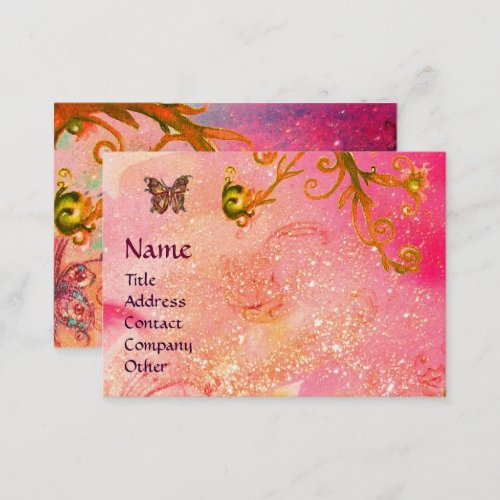 BUTTERFLY IN SPARKLES PINKYELLOW SWIRLS MONOGRAM BUSINESS CARD