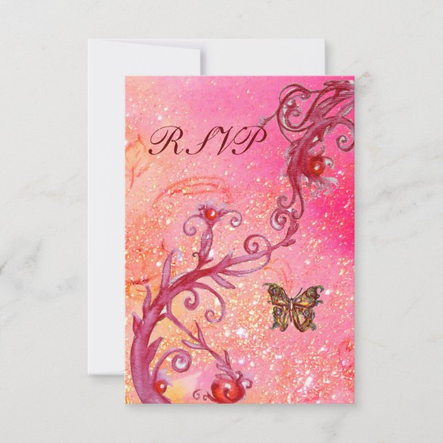 BUTTERFLY IN  SPARKLES RSVP, Elegant Wedding Party RSVP Card (Front)