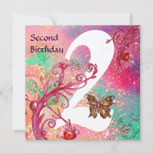 BUTTERFLY IN SPARKLES Second Birthday Party gold Invitation