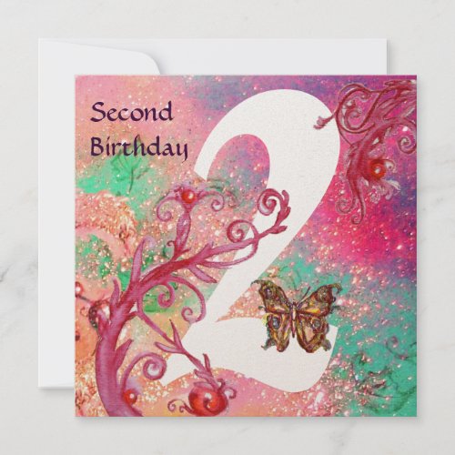 BUTTERFLY IN SPARKLES Second Birthday Party  gold Invitation