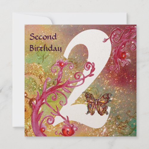BUTTERFLY IN SPARKLES Second Birthday Party gold Invitation