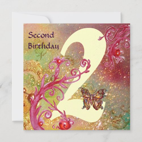 BUTTERFLY IN SPARKLES Second Birthday Party Invitation