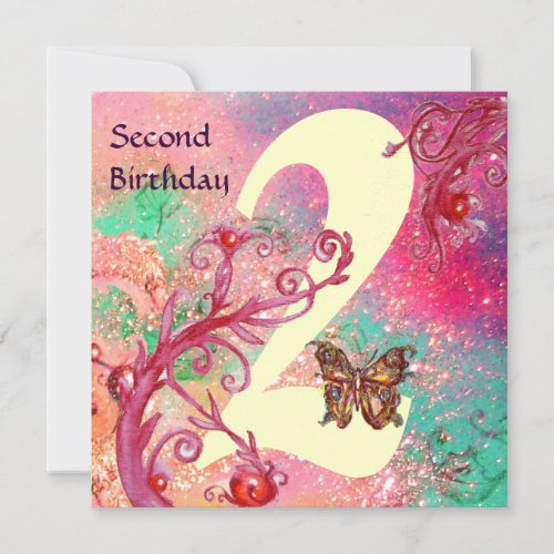 BUTTERFLY IN SPARKLES Second Birthday Party Invitation