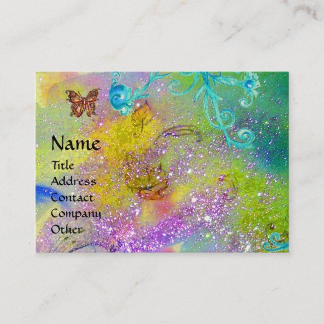BUTTERFLY IN SPARKLES,VIOLET BLUE SWIRLS MONOGRAM BUSINESS CARD (Front)