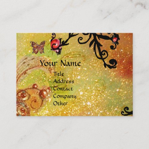 BUTTERFLY IN SPARKLESYELLOWBLACK SWIRLS MONOGRAM BUSINESS CARD