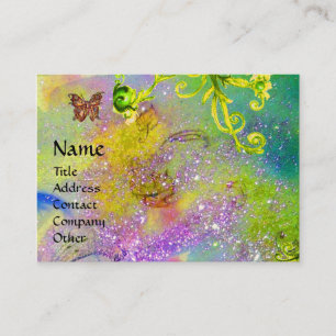 BUTTERFLY IN SPARKLES,YELLOW SWIRLS MONOGRAM BUSINESS CARD