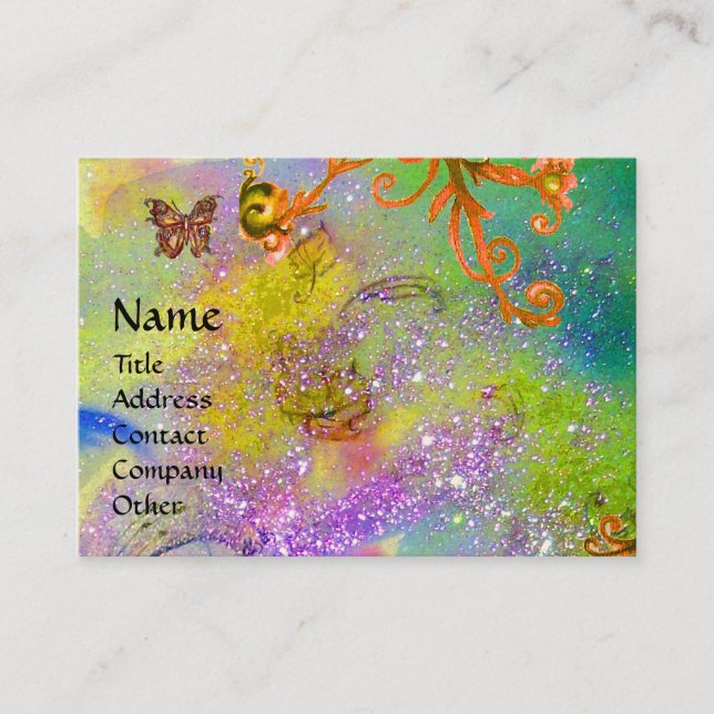 BUTTERFLY IN SPARKLES,YELLOW SWIRLS MONOGRAM BUSINESS CARD (Front)