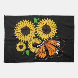 Butterfly In Sunflower Garden Kitchen Towel