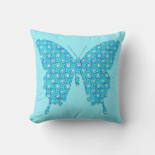 Butterfly in swirled print - turquoise throw pillow