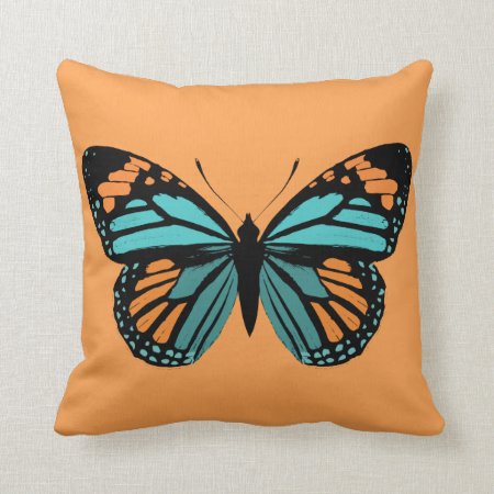 Butterfly In Teal And Orange Pillow