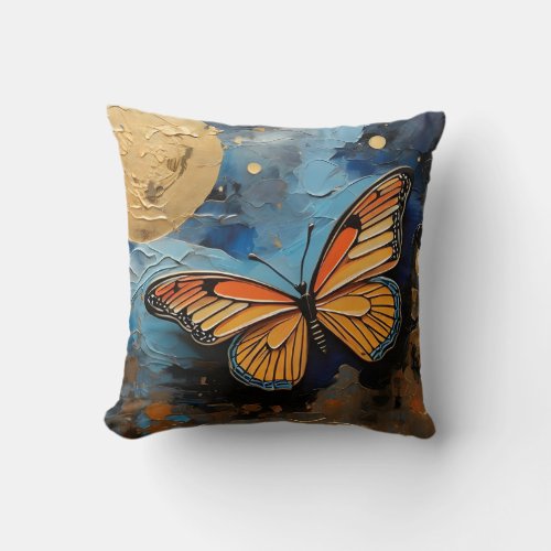 Butterfly In The Night Sky Painting Throw Pillow