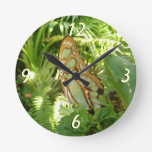 Butterfly in Tropical Leaves Nature Photography Round Clock