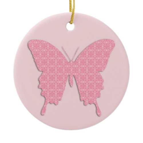 Butterfly in wallpaper print - light pink ceramic ornament