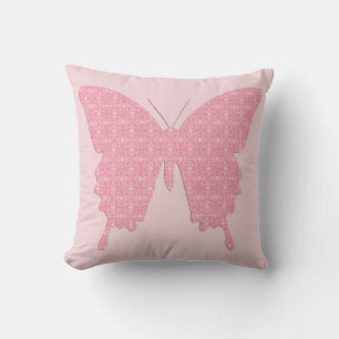 Butterfly in wallpaper print - light pink throw pillow