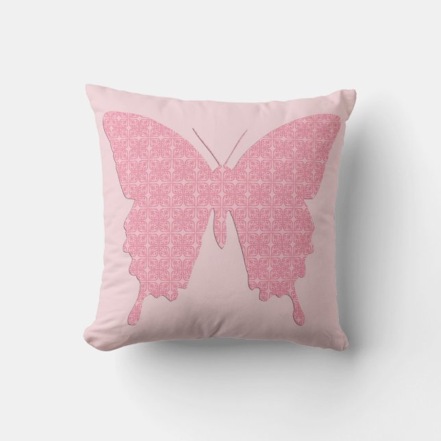 Butterfly in wallpaper print - light pink throw pillow (Front)