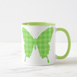Butterfly in wallpaper print - lime green mug