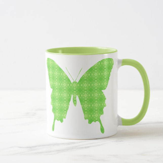 Butterfly in wallpaper print - lime green mug (Right)