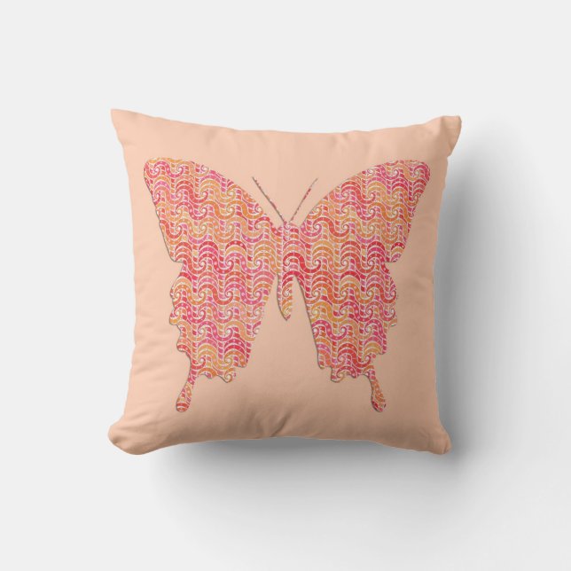 Butterfly in wave pattern - pink and orange throw pillow (Front)