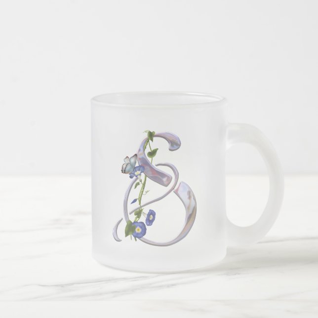 Butterfly Initial S Frosted Glass Coffee Mug (Right)
