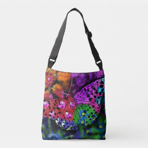 Butterfly Insect Abstract Purple Green Pink Orange Crossbody Bag