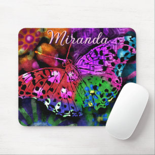 Butterfly Insect Abstract Purple Green Pink Orange Mouse Pad