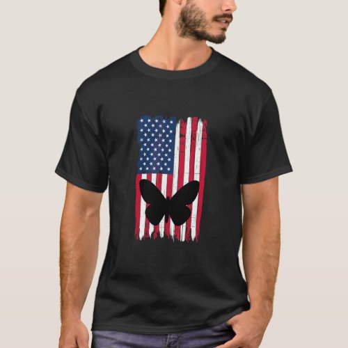Butterfly Insect Silhouette American Flag Usa Patr T_Shirt
