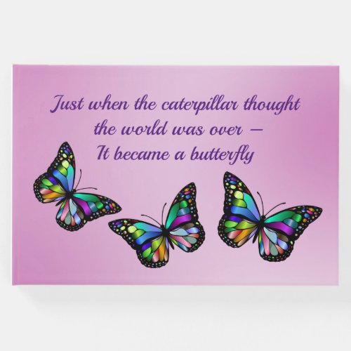 Butterfly Inspirational Quote Purple Gold  Guest Book