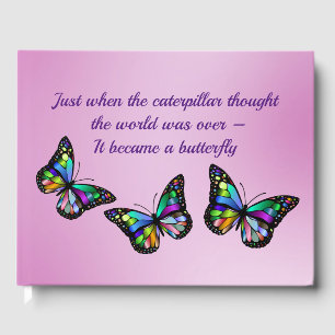 Butterfly Inspirational Quote Purple Gold Guest Book