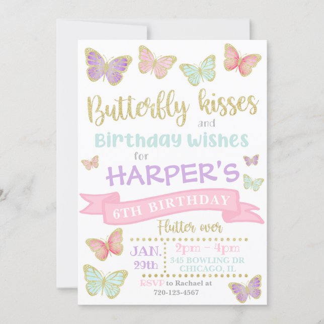 Butterfly Invitation | Butterfly Birthday Invite (Front)