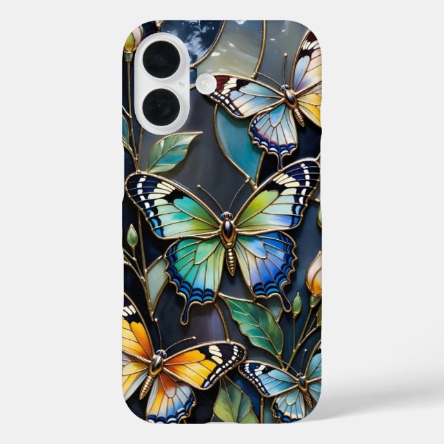 Butterfly iPhone Case Dark Blue Gold Stained Glass (Back)