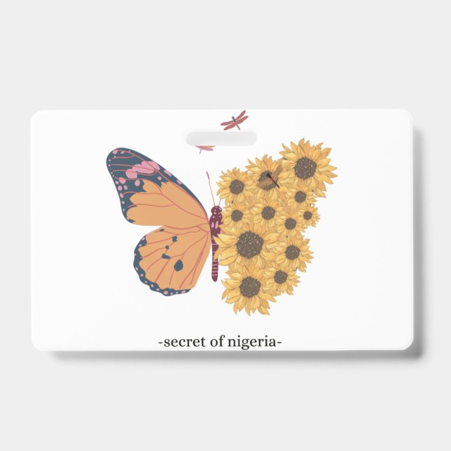 Butterfly is on Sunflower  Badge (Front)