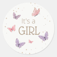 Butterfly It's a GIRL Baby Shower  Classic Round Sticker