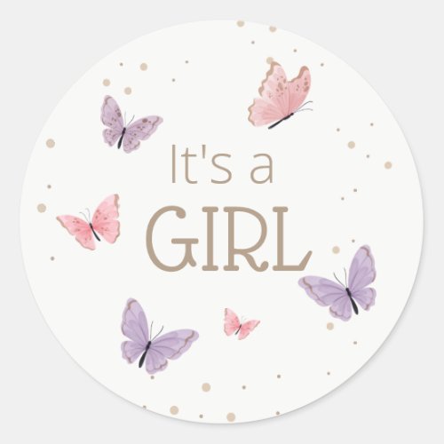 Butterfly Its a GIRL Baby Shower  Classic Round Sticker