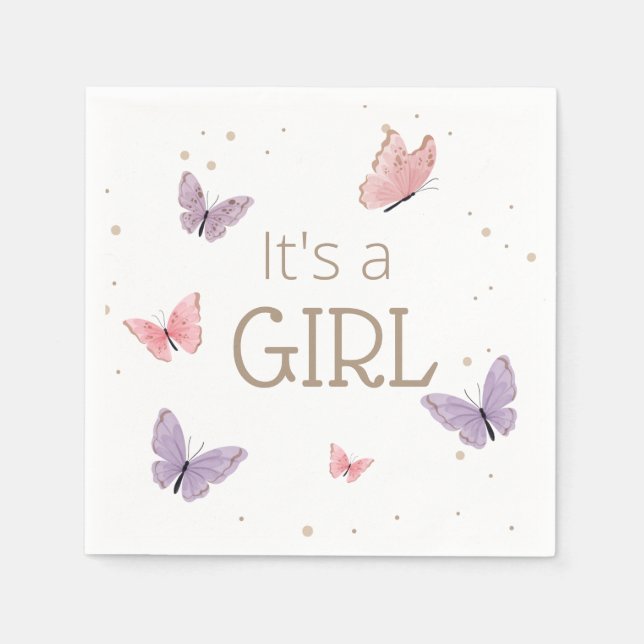 Butterfly It's a GIRL Baby Shower Napkins (Front)