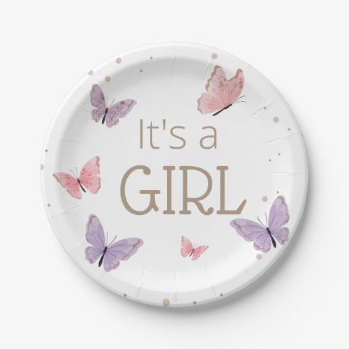 Butterfly Its a GIRL Baby Shower Paper Plates