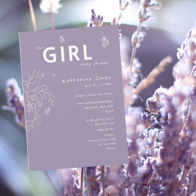 Butterfly It's a Girl Lavender Baby Shower Invitation (Creator Uploaded)