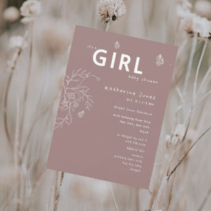 Butterfly It's a Girl Mauve Baby Shower Invitation