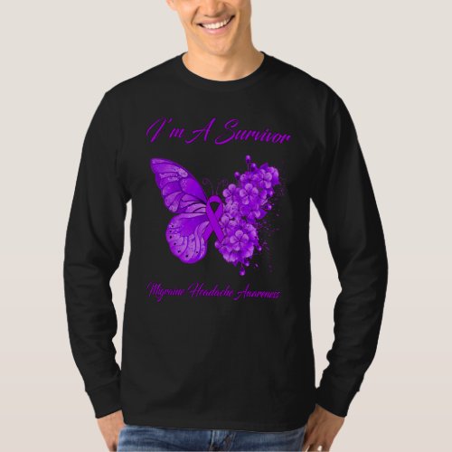 Butterfly Iu2019m A Survivor Migraine Headache Awa T_Shirt