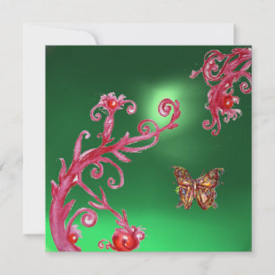 BUTTERFLY JADE GREEN bright pink,red Invitation