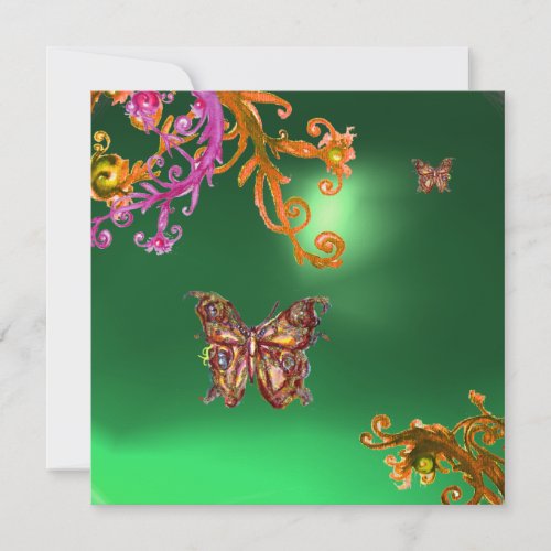 BUTTERFLY JADE GREEN bright pink yellow brown Invitation