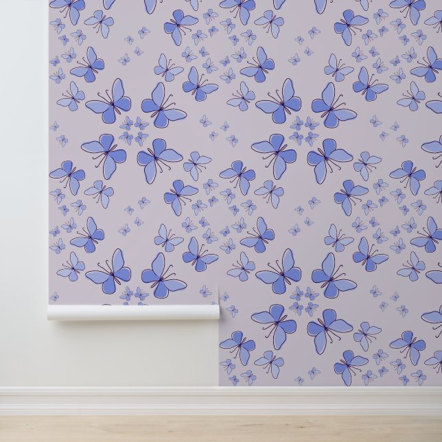Butterfly Kaleidoscope in Blue & Lavender Wallpaper (Application)
