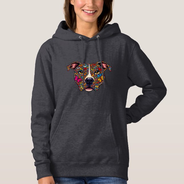 Butterfly Kaleidoscope Pitbull Portrait -Bully Mom Hoodie (Front)