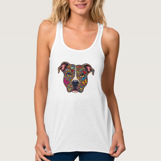 Butterfly Kaleidoscope Pitbull Portrait -Bully Mom Tank Top (Front)