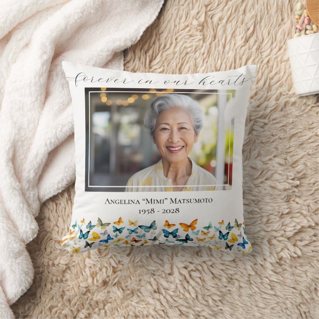 Butterfly Keepsake Memorial Photo Throw Pillow (Blanket)