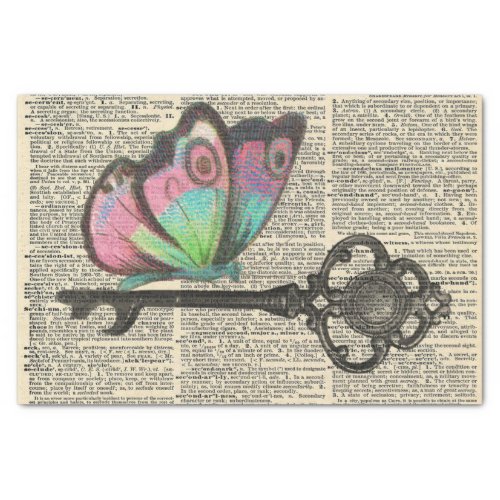 Butterfly Key Vintage Newspaper Decoupage Tissue Paper