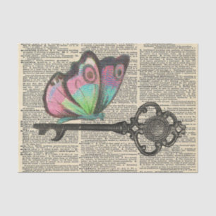 Butterfly Key Vintage Newspaper Decoupage Tissue Paper